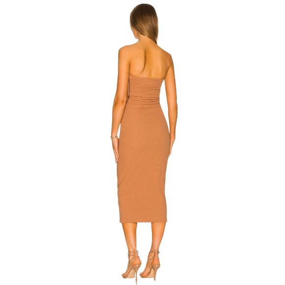MISHA Calandra Dress in Praline 6 Womens Midi Ruched Cocktail Party - Picture 3 of 14
